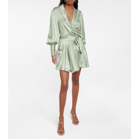 NWT Zimmermann Silk Wrap Mini Dress in Light Green Size Zimmermann 3 (US10)  $595